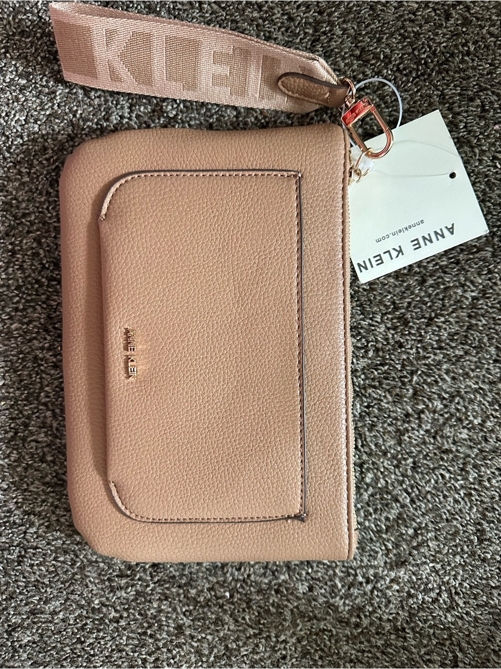 Anne Klein Pebbled Wristlet in Blush Taupe